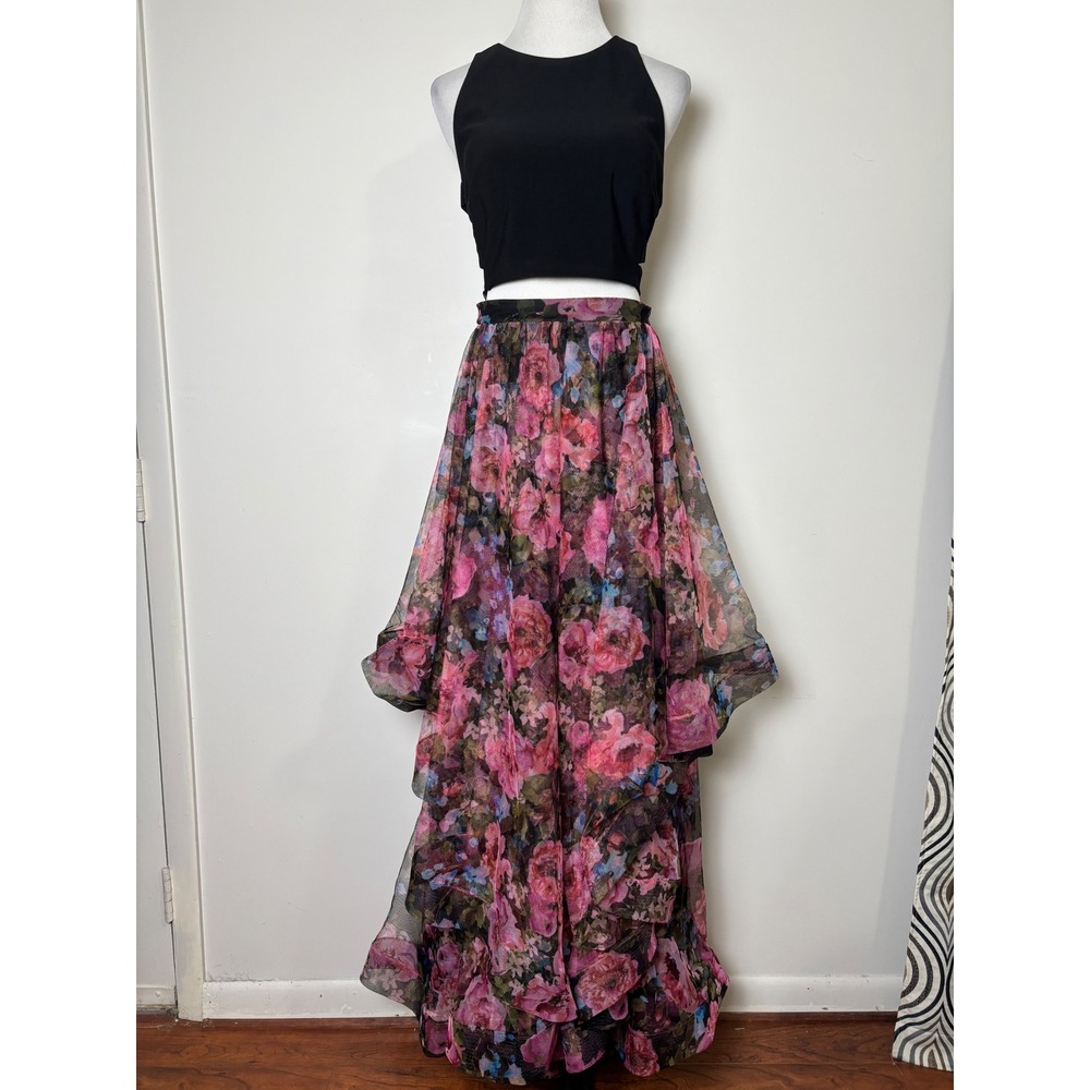 Blondie Nites Stacy Sklar 2 PC Prom Dress Set 11 Fairy Floral Mesh Tiered Ruffle